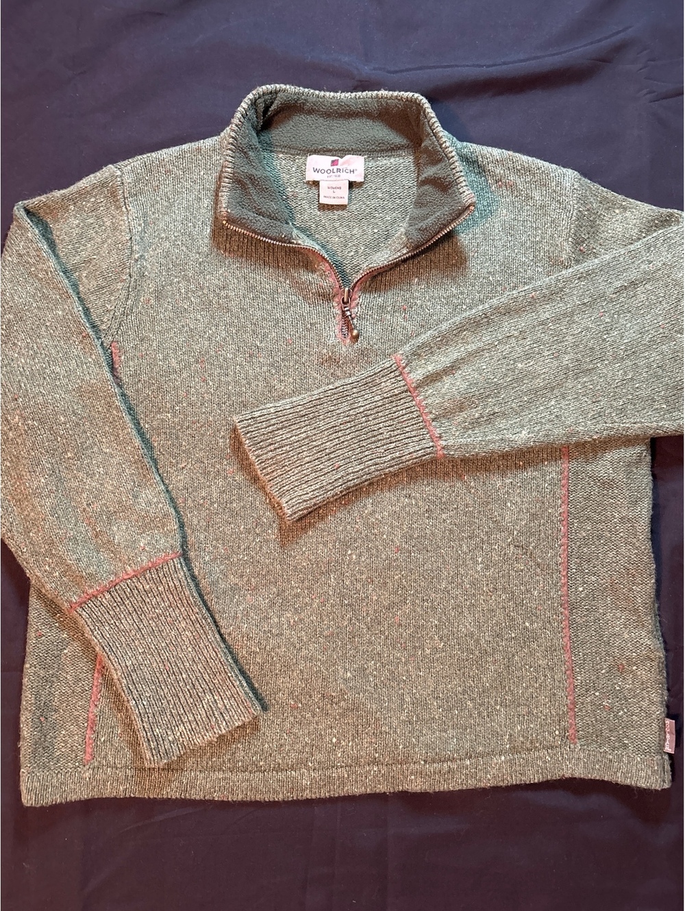 Vintage Woolrich Women L Moss Heather Wool Blend Quarter Zip